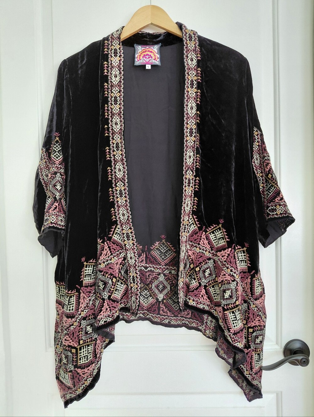Johnny Was Embroidered Velvet Silk Blend Kimono Size S